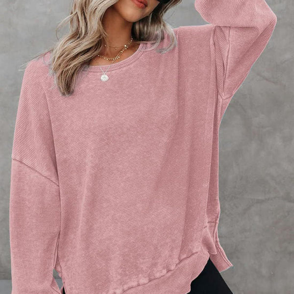 ποΈ Cozy Chic Waffle Knit Top β Long Sleeve, Side Slit & Stylish Fit β¨