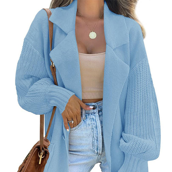 π€ Chic Knitted Blazer Cardigan β Stylish & Cozy Suit Collar Jacket π€