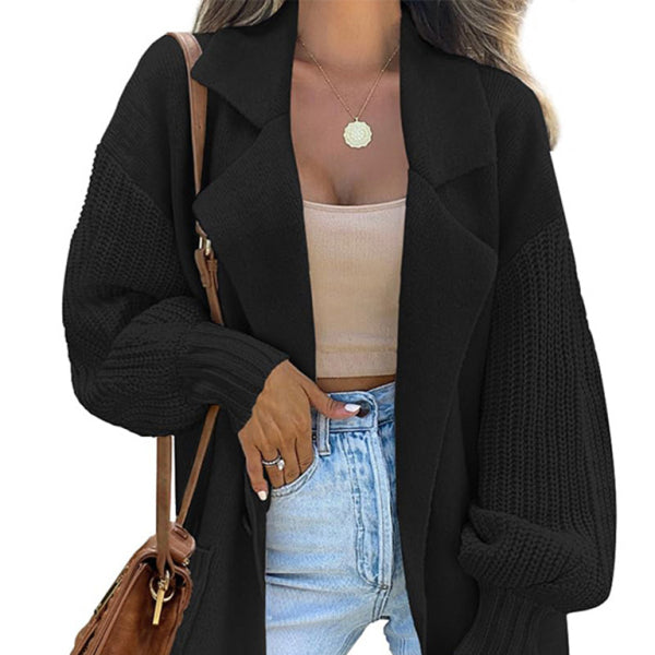 π€ Chic Knitted Blazer Cardigan β Stylish & Cozy Suit Collar Jacket π€