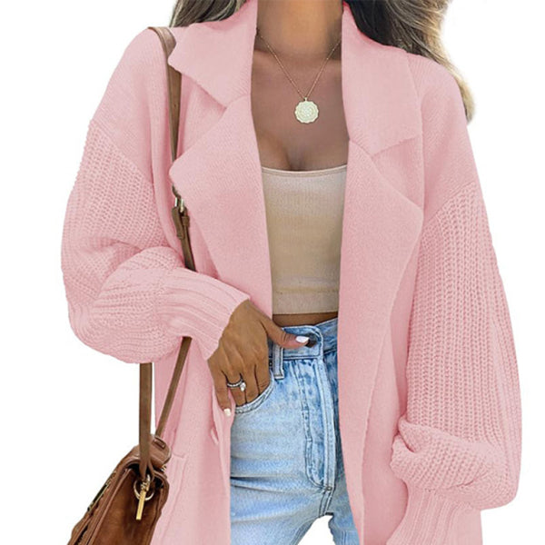 π€ Chic Knitted Blazer Cardigan β Stylish & Cozy Suit Collar Jacket π€