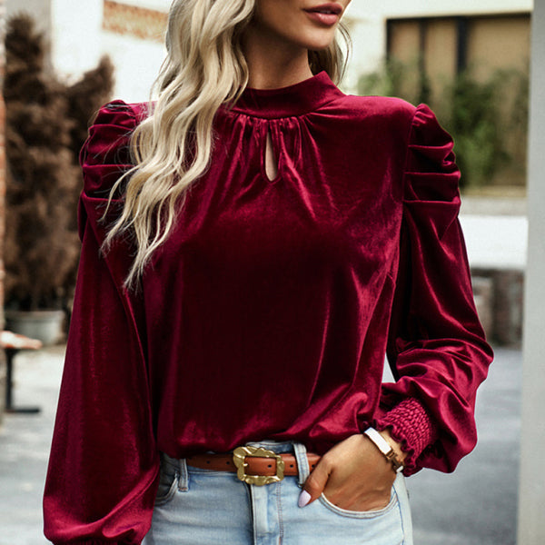 ✨ Luxe Gold Velvet Turtleneck Puff Sleeve Top – Chic & Elegant Must-Have ✨