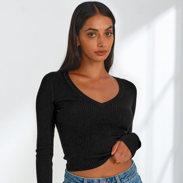 ποΈ Chic Long-Sleeve V-Neck Knit Top β Trendy, Cozy & Perfect for Any Look β¨