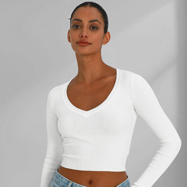 ποΈ Chic Long-Sleeve V-Neck Knit Top β Trendy, Cozy & Perfect for Any Look β¨