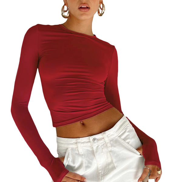 🔥 Slim Fit Long Sleeve T-Shirt for Women Round Neck Solid Color Trendy Basic Top 🔥
