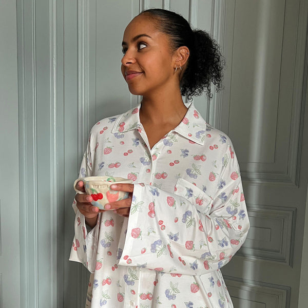 π Cozy & Chic Printed Pajama Set β Long Sleeve Top & Shorts for Lounging β¨