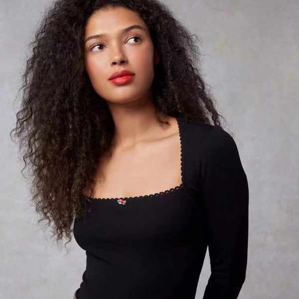 ποΈ Chic Ribbed Knit Square Neck Long Sleeve Top for Women β Trendy & Comfy Everyday Style β¨