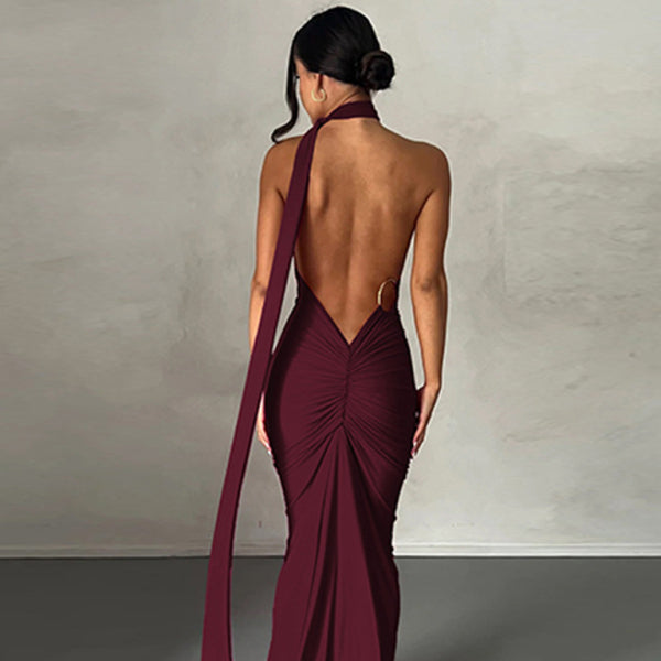 ✨ Chic Backless Pleated Slim Fit Dress – Perfect for Date Nights & Parties ✨