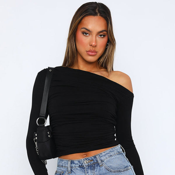 β¨ Chic Off-Shoulder Knit Top Long Sleeve Cropped Trendy Fit β¨