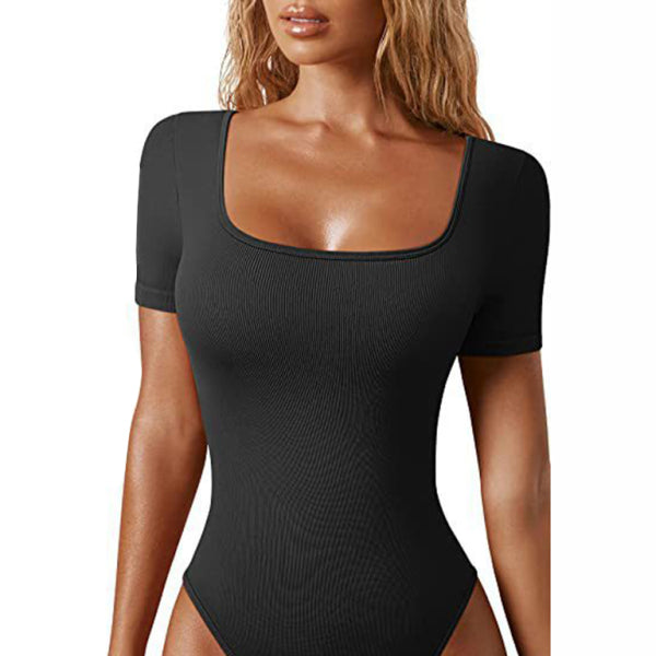 🔥 Must-Have Sexy Square Neck Bodysuit – Flattering & Chic Short Sleeve Fit 🔥