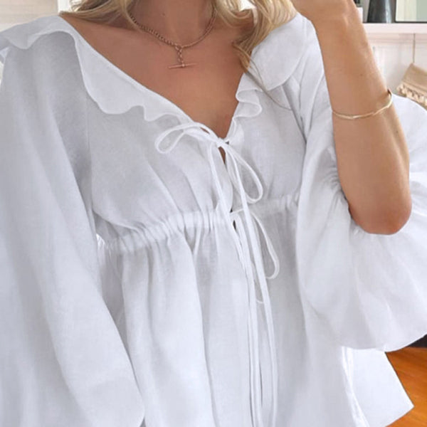 β¨ Chic Puff Sleeve V-Neck Ruffle Two-Piece Set β Trendy & Comfy Outfit for Any Season β¨
