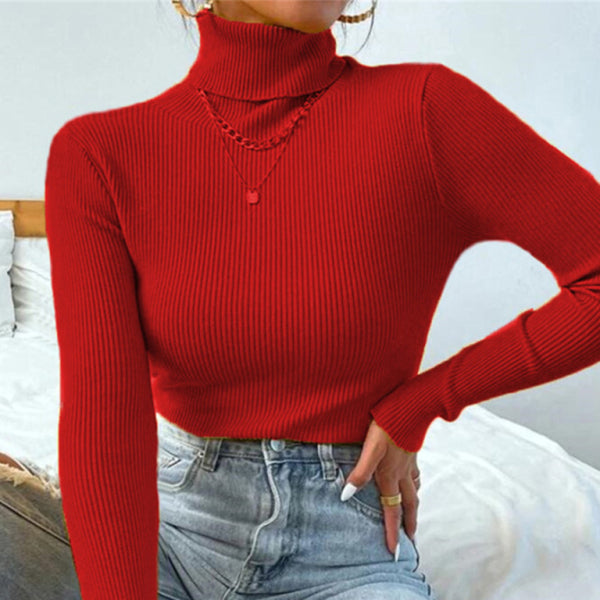 Cozy & Chic Christmas Turtleneck – Tight Knit Holiday Top for Women