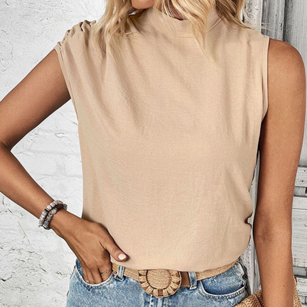 Chic Solid Color Mid-Collar Top for Women – Stylish & Versatile Blouse