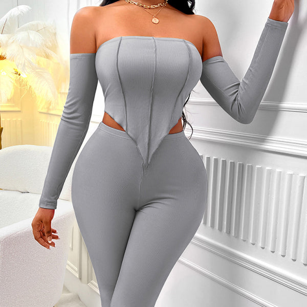 🖤 Chic One-Shoulder Long Sleeve Two-Piece Set – Sexy & Sleek Outfit for Women 🖤