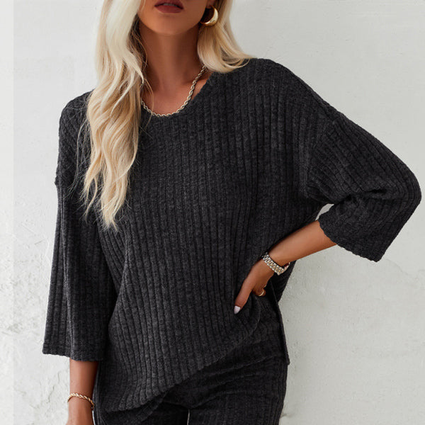 β¨ Chic & Trendy Two-Piece Set β Elegant Round Neck & Mid-Sleeve Outfit for Any Season β¨