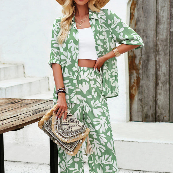 β¨ Chic & Trendy Printed Two-Piece Set β Casual Lapel Shirt & Pants for Vacation βοΈ