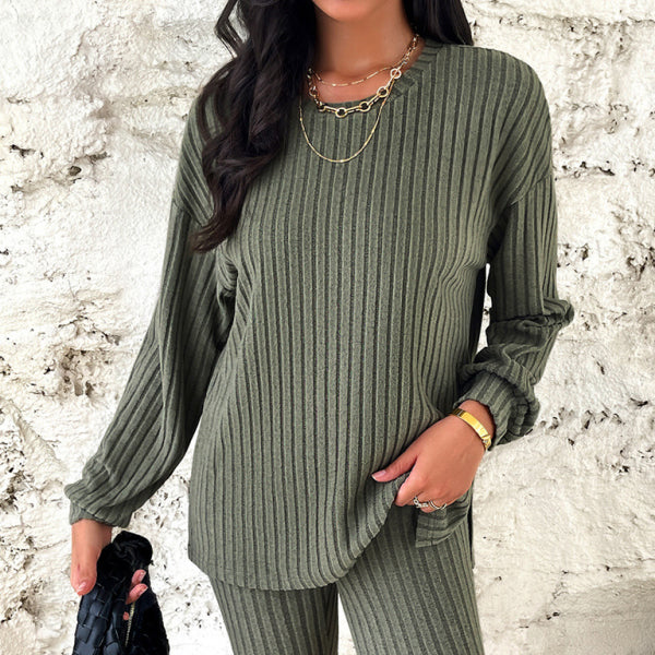 🎀 Chic & Comfy Women's 2-Piece Lounge Set – Long Sleeve Top & 3/4 Pants ✨