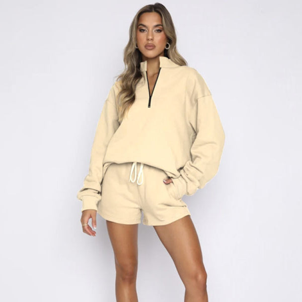 π€ Cozy Chic Zip-Up Sweatshirt & Shorts Set β Trendy Two-Piece Lounge Set π€