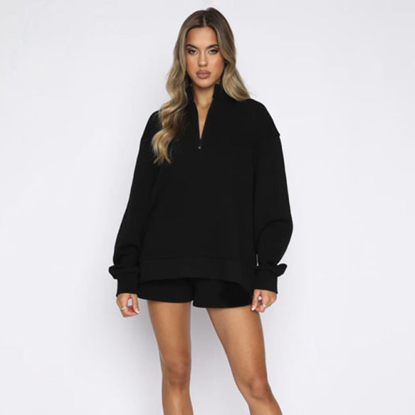 π€ Cozy Chic Zip-Up Sweatshirt & Shorts Set β Trendy Two-Piece Lounge Set π€