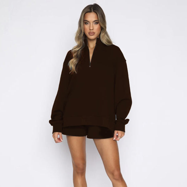 π€ Cozy Chic Zip-Up Sweatshirt & Shorts Set β Trendy Two-Piece Lounge Set π€