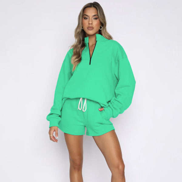 π€ Cozy Chic Zip-Up Sweatshirt & Shorts Set β Trendy Two-Piece Lounge Set π€