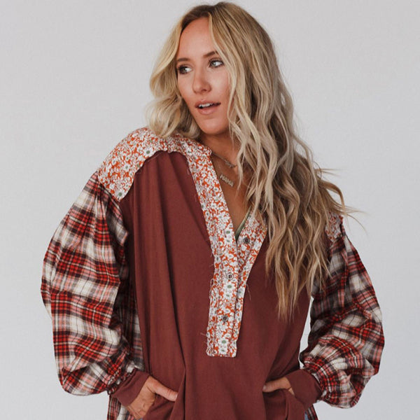 π€ Cozy Plaid Round Neck Long Sleeve Top β Chic & Comfy Must-Have π€