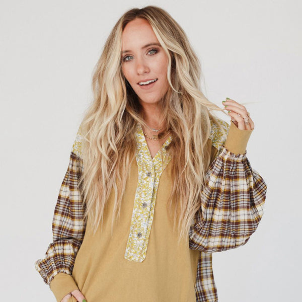 π€ Cozy Plaid Round Neck Long Sleeve Top β Chic & Comfy Must-Have π€