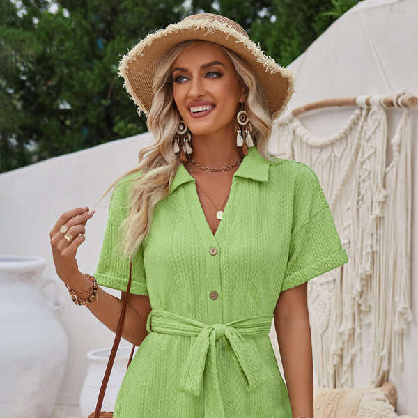 ✨ Chic & Stylish Lace-Up Jacquard Knit Romper – Perfect for Spring & Summer ✨