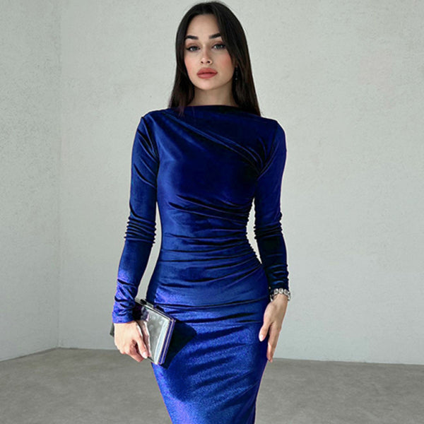 π€ Chic & Sleek Long Sleeve Pleated Dress Slim Fit Fall Winter Outfit π€