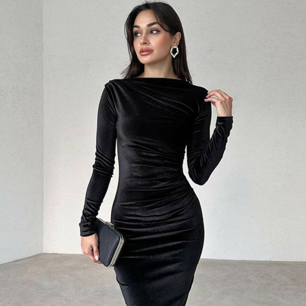 π€ Chic & Sleek Long Sleeve Pleated Dress Slim Fit Fall Winter Outfit π€