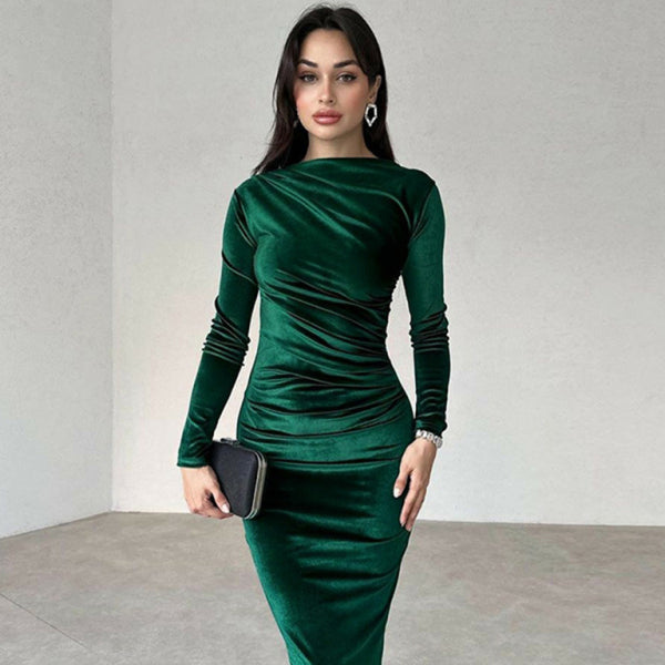 π€ Chic & Sleek Long Sleeve Pleated Dress Slim Fit Fall Winter Outfit π€