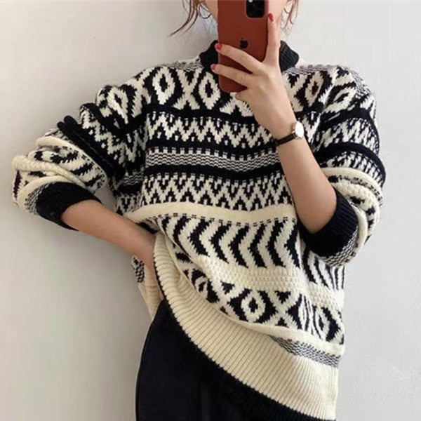 π Cozy Christmas Geometric Knit Sweater β Festive & Stylish Pullover β¨