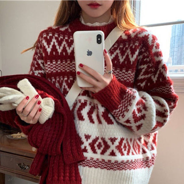 π Cozy Christmas Geometric Knit Sweater β Festive & Stylish Pullover β¨