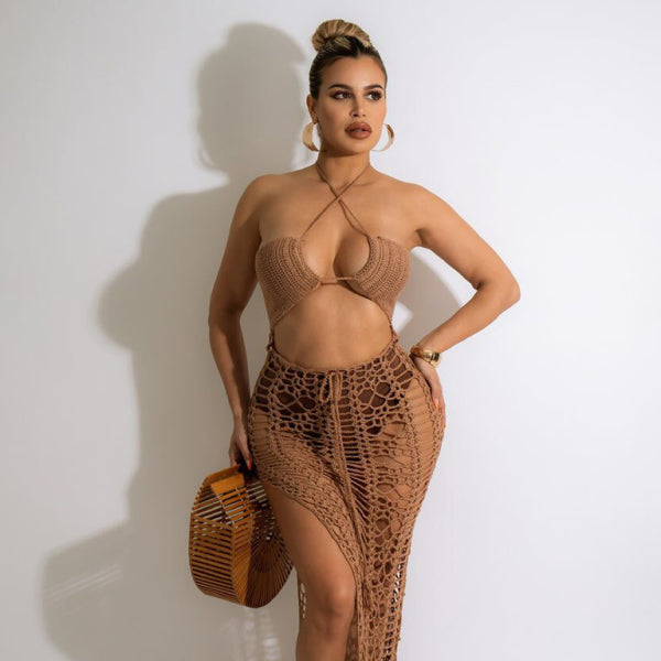 β¨ Beach Babe Fringed Side Slit Cover Up Skirt β Sexy & Stretchy Summer Vibes β¨