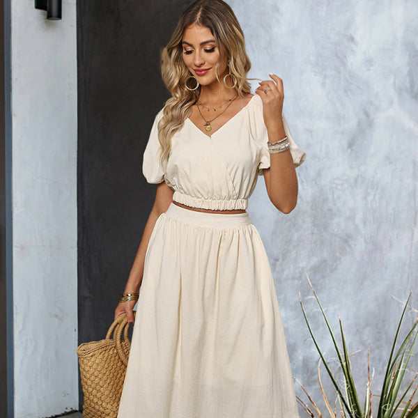 ✨ Chic & Sleek V-Neck Skirt Set – Effortless Style for Spring & Summer ✨