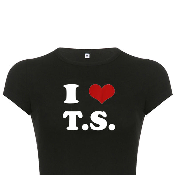 ❤️ Trendy Red Heart Crop Top Sexy Letter Print Short Sleeve Tee – Cute & Casual Must-Have ❤️