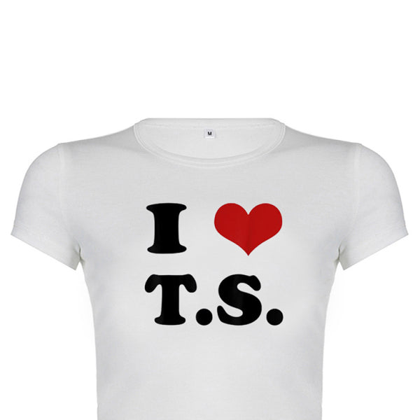 ❤️ Trendy Red Heart Crop Top Sexy Letter Print Short Sleeve Tee – Cute & Casual Must-Have ❤️