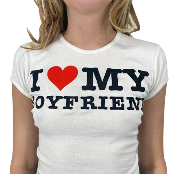 ❤️ Trendy Red Heart Crop Top Sexy Letter Print Short Sleeve Tee – Cute & Casual Must-Have ❤️