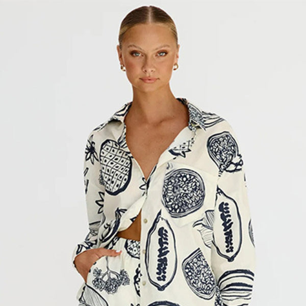 π Trendy Fruit Print Shorts & Cardigan Set β Chic & Comfy Two-Piece Outfit π