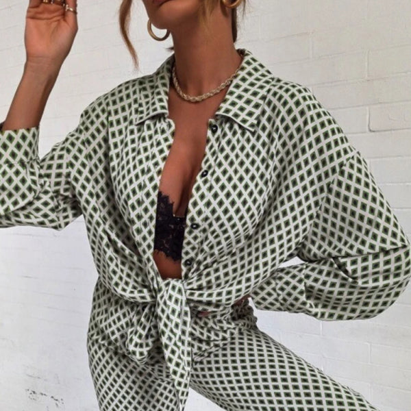 ποΈ Chic Off-Shoulder 2-Piece Set β Stylish Printed Long-Sleeve Top & Matching Pants β¨
