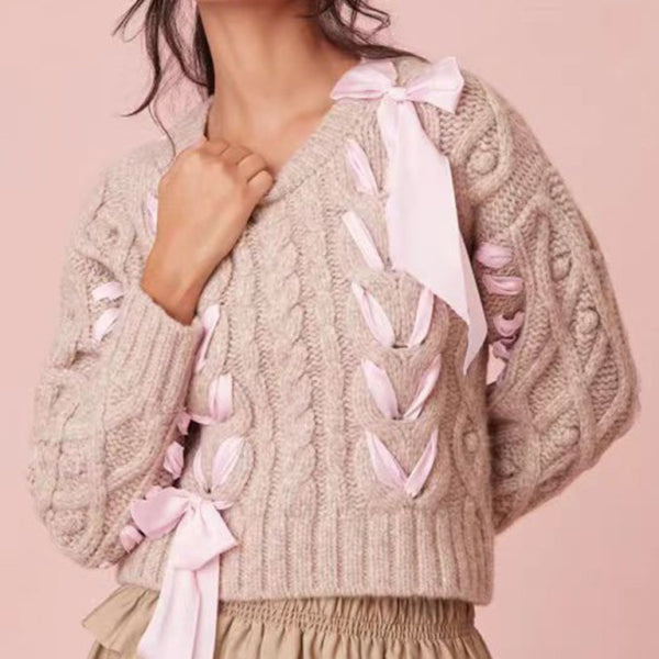 ποΈ Chic Bow Tie Sweater β Cute & Cozy Knit Top for Fall & Winter β¨