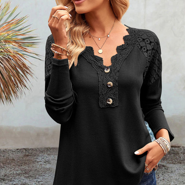 β¨ Chic Lace V-Neck Knit Top β Stylish, Comfy & Perfect for Any Season β¨