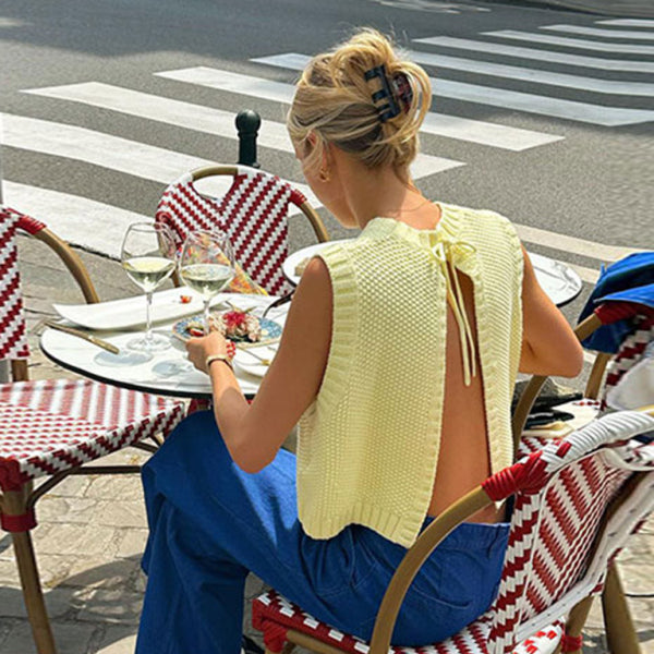 π§Ά Trendy Knitted Backless Vest Top β Chic Lace-Up Sleeveless Sweater for Women π₯