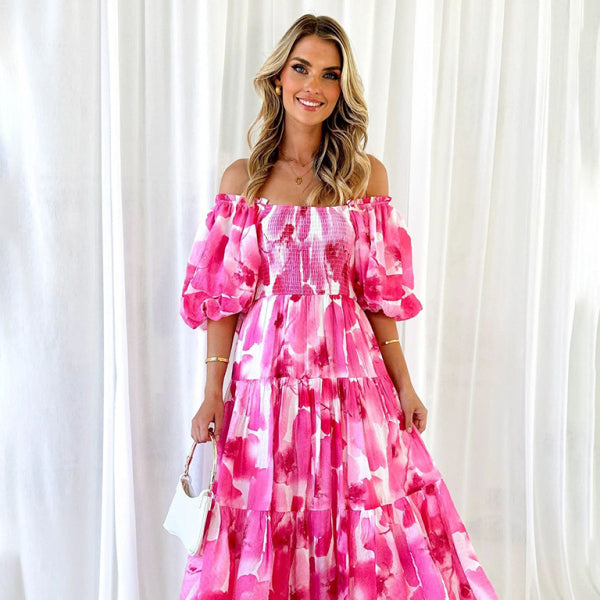 🌸 Flirty & Chic Puff Sleeve Floral Dress Resort-Ready Must-Have 🌸