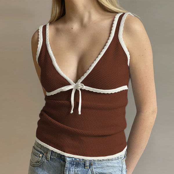 ✨ Sexy Deep V Lace Bow Tank Top – Trendy & Flirty Spring Summer Vest ✨