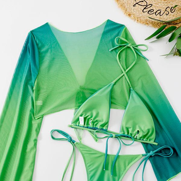 🌴 Chic 3-Piece Bikini Set Mesh Cover-Up High Waist Swimsuit – Summer Must-Have 🌊