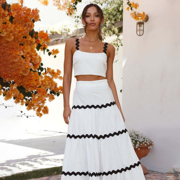 ✨ Chic Two-Piece Set – Spliced Crop Top & Flowy Maxi Skirt for Effortless Style ✨