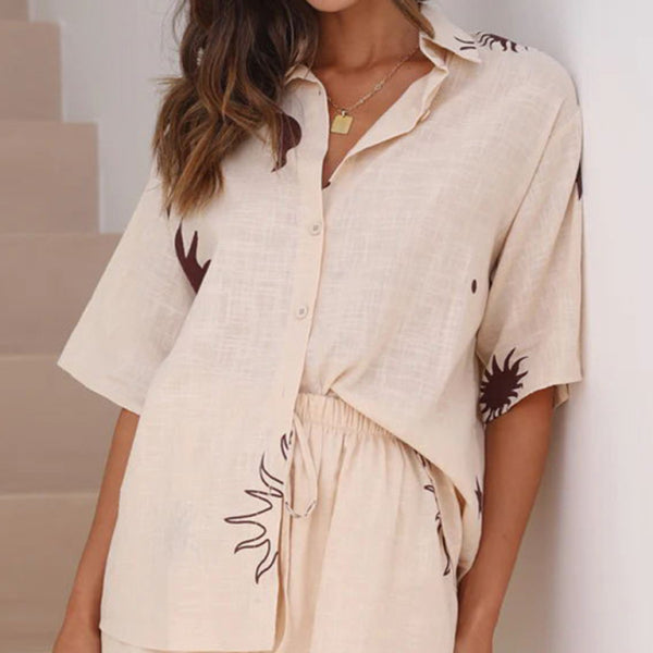 β¨ Chic Printed Two-Piece Set β Short-Sleeve Cardigan & Shorts for a Trendy Look β¨