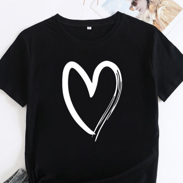 ✨ Cute & Comfy Cotton Love Heart T-Shirt – Casual Chic Short Sleeve Tee for Women ✨