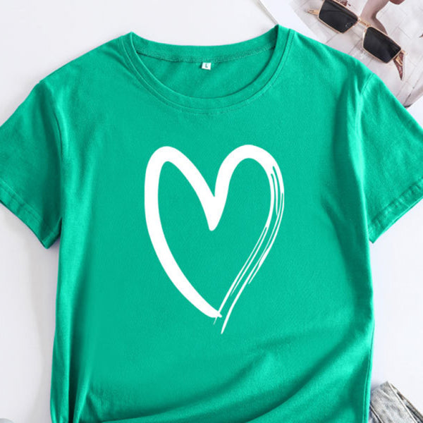 ✨ Cute & Comfy Cotton Love Heart T-Shirt – Casual Chic Short Sleeve Tee for Women ✨