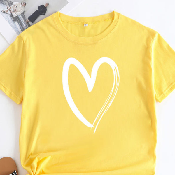 ✨ Cute & Comfy Cotton Love Heart T-Shirt – Casual Chic Short Sleeve Tee for Women ✨